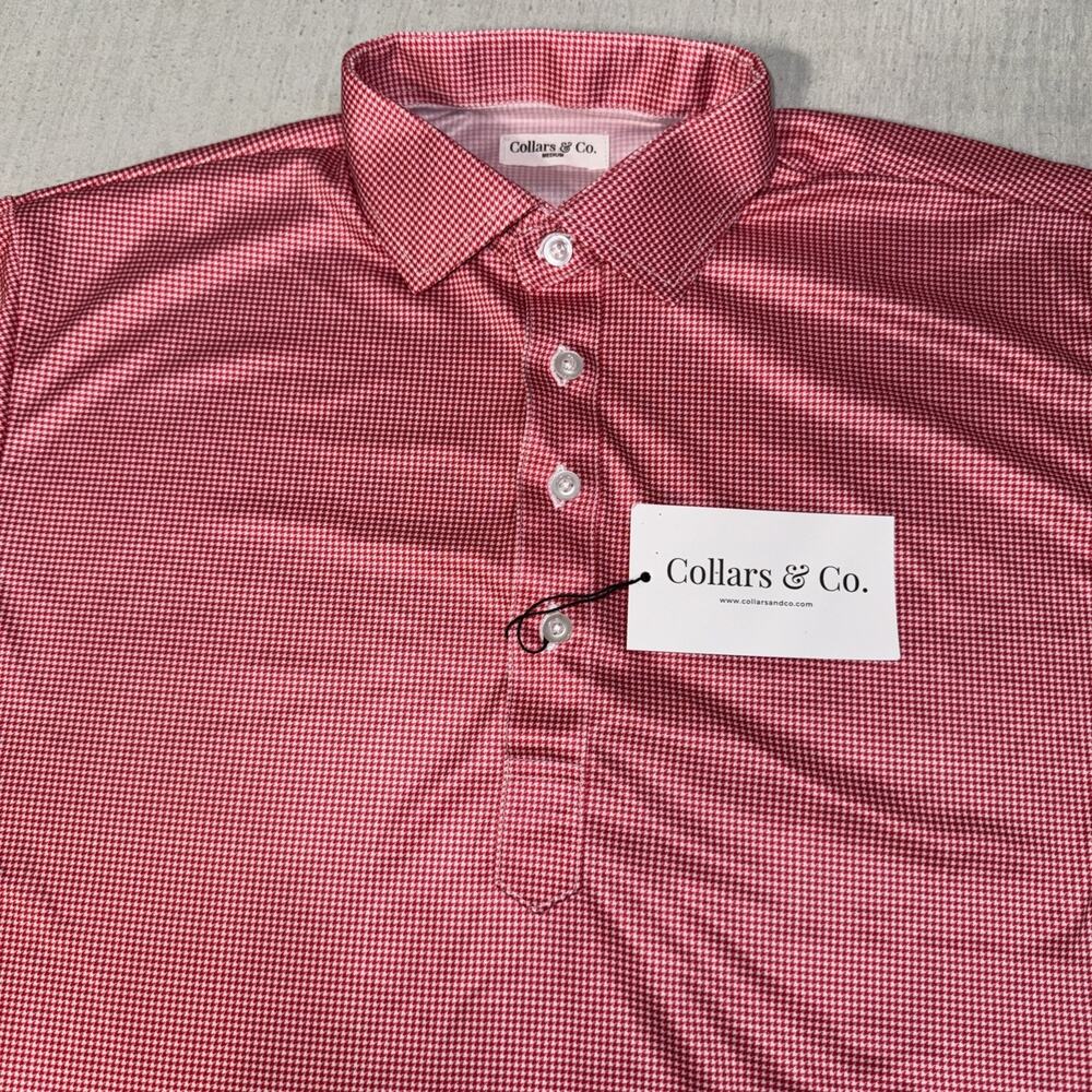Collars and Co Golf Polo Red Geometric AOP Size Medium Preppy NWT